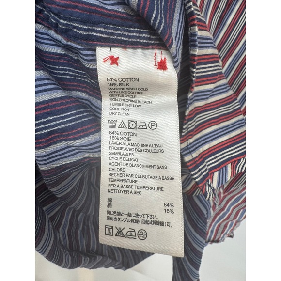Tommy Bahama Men's Large Red Blue Striped Button Up Dress Shirt Silk Blend - Picture 6 of 6